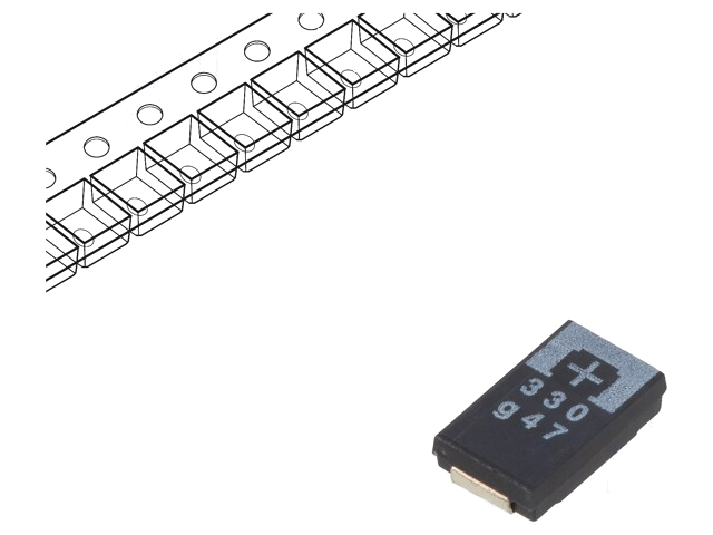 Condensator: tantaal-polymeer; low ESR; 330uF; 4VDC; TPE; SMD; ±20% Condensator: tantaal-polymeer; low ESR; 330uF; 4VDC; TPE; SMD; ±20%